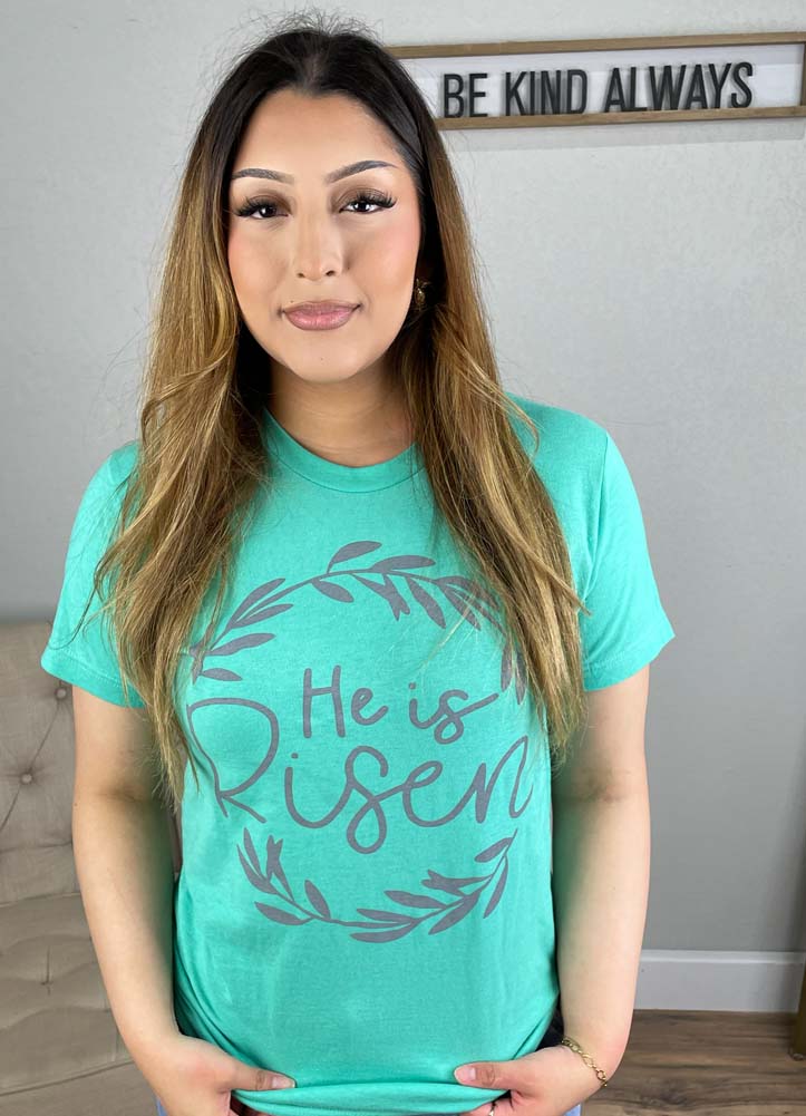 He Is Risen Wreath Tee in Mint by Fox & Owl