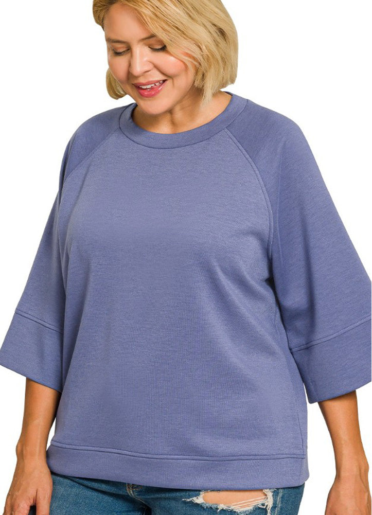 Plus Scuba 3/4 Sleeve Pullover in Marlin by Zenana
