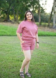 Scuba High Neck Top & Dolphin Short Set in Winter Rose by Zenana