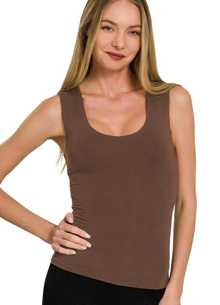 Double Layered Tank Top in Chocolate by Zenana