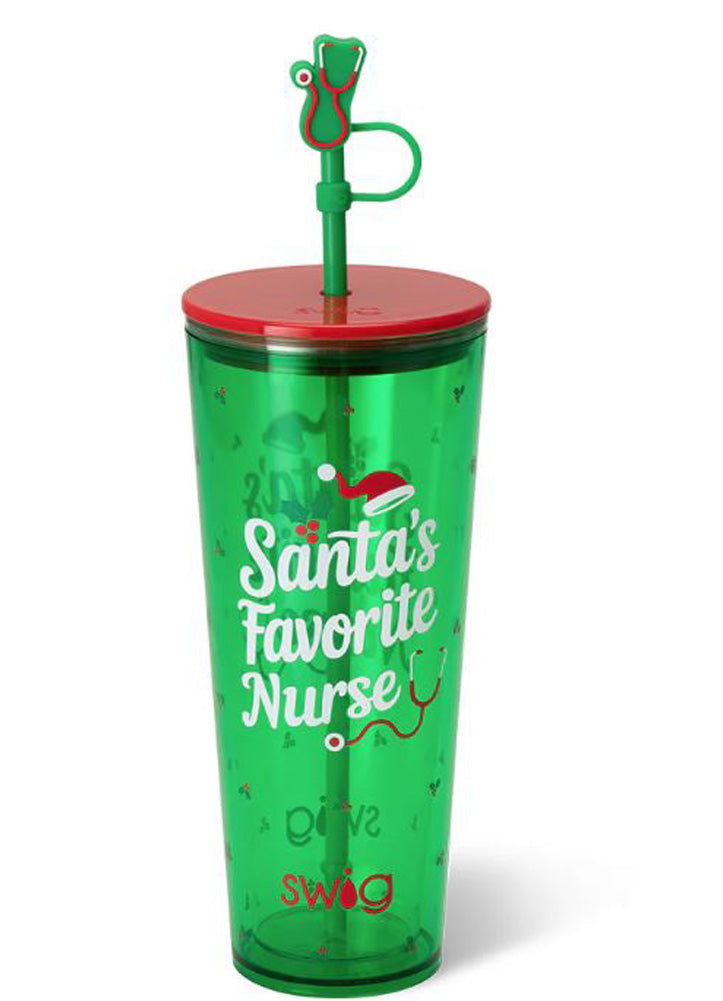 Santa's Favorite Nurse Plastic 24oz Tumbler by Swig Life