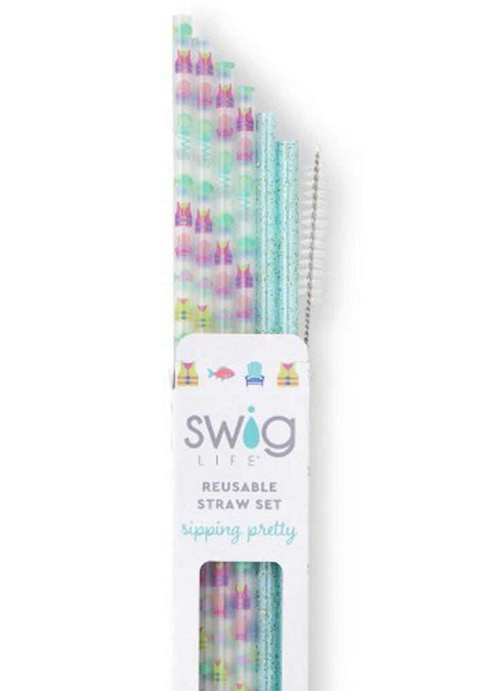 Lake Girl + Aqua Glitter Reusable Straw Set by Swig Life