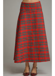 Plaid Midi Skirt in Red by Entro Inc