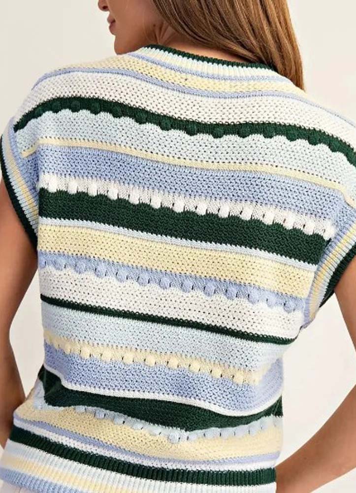 Striped Cap Sleeve Sweater in Olive Sky by eesome
