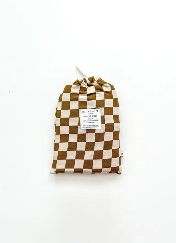 Toffee Checkered Bamboo Fitted Crib Sheet by Harp Angel Boutique