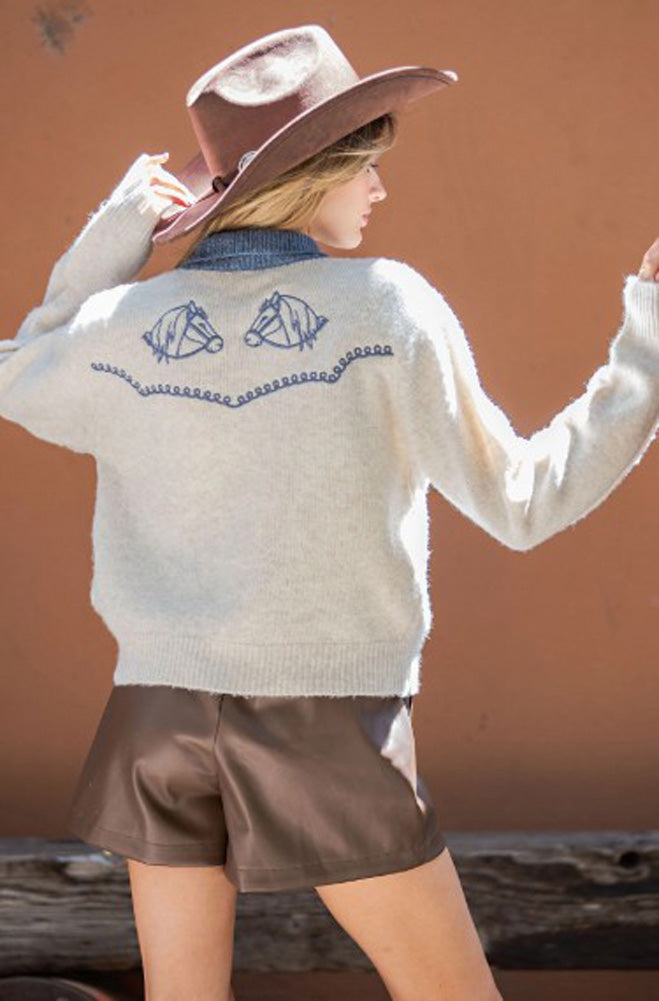 Western Inspired Button Down Cardigan in Oatmeal by eesome
