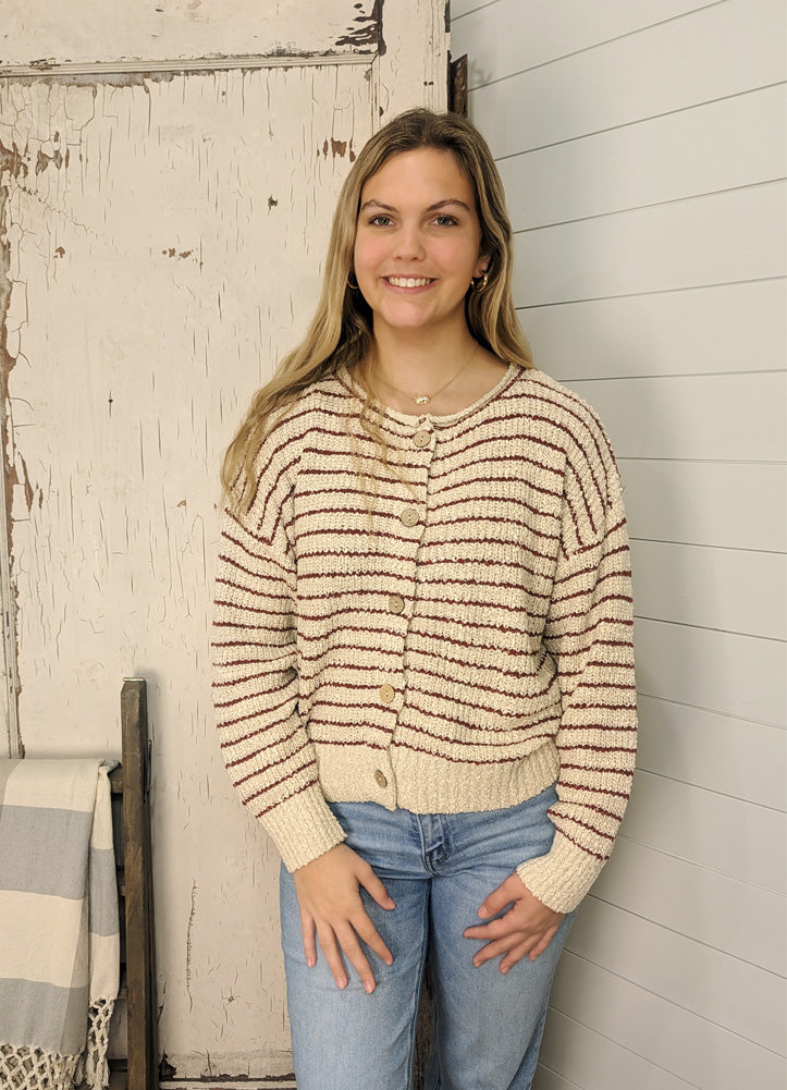 Striped Textured Cardigan in Oatmeal by eesome