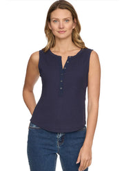 Denning Henley Tank Top in Navy by Flag and Anthem