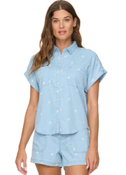 Quincy Star Print Tencil SS Dolman Shirt in Light Wash by Flag and Anthem