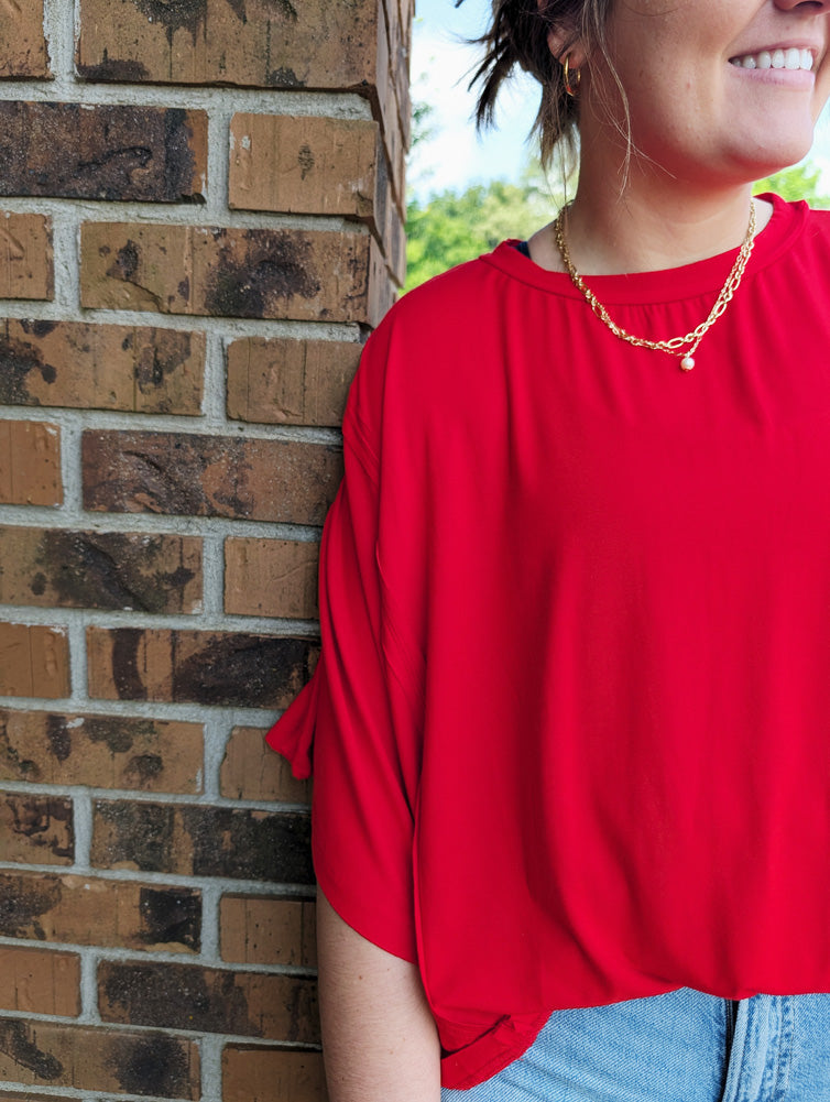 Flowy Lightweight Knit Relaxed Top in Red by Sewn + Seen