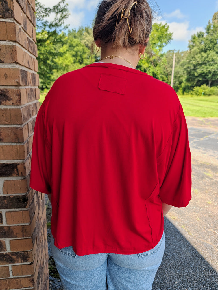 Flowy Lightweight Knit Relaxed Top in Red by Sewn + Seen