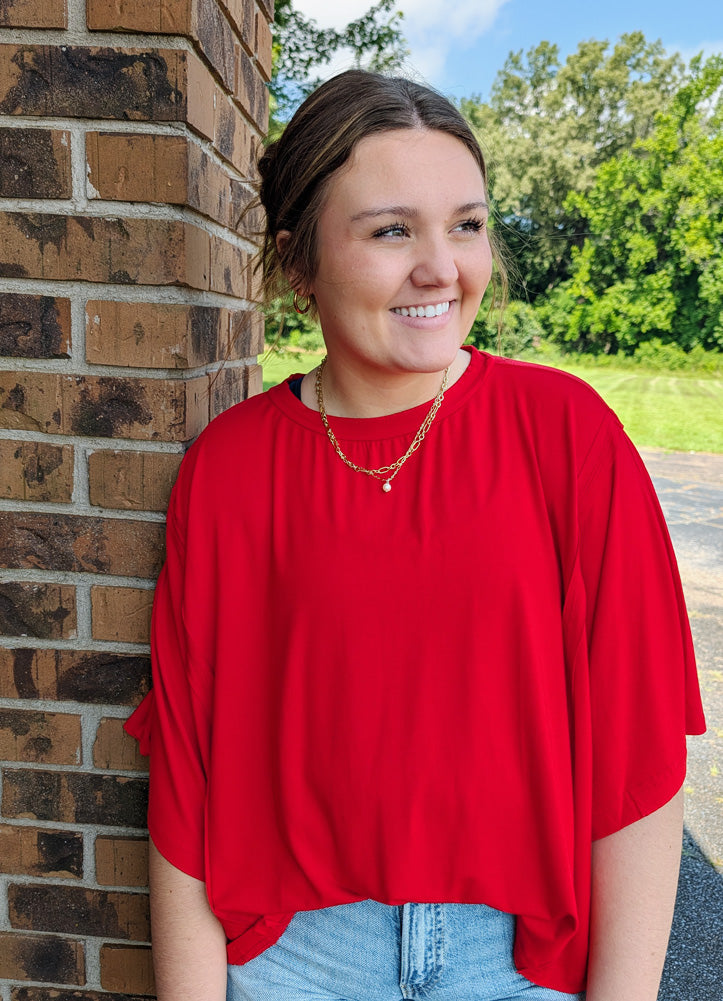 Flowy Lightweight Knit Relaxed Top in Red by Sewn + Seen