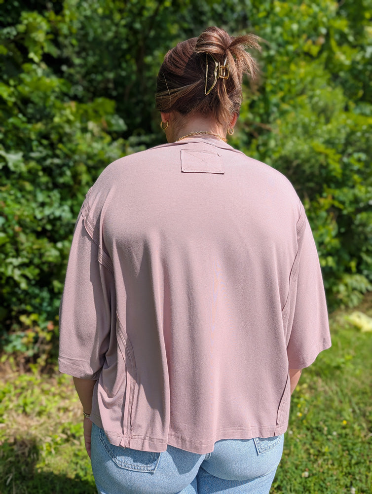 Flowy Lightweight Knit Relaxed Top in Stone by Sewn + Seen