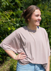 Flowy Lightweight Knit Relaxed Top in Stone by Sewn + Seen