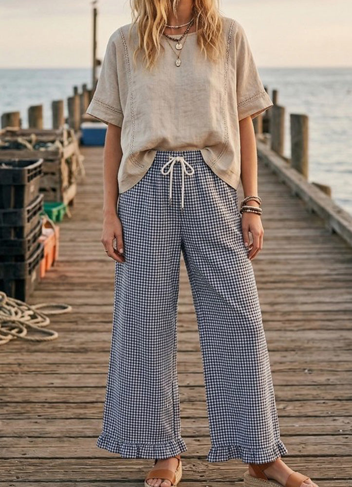 Checkered Gingham Lined Pants in Navy by Sewn + Seen