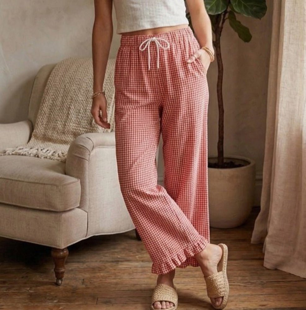 Checkered Gingham Lined Pants in Red by Sewn + Seen