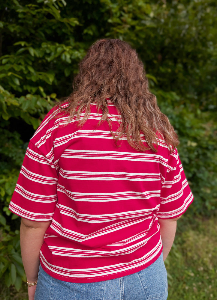 Americana Striped Oversized Tee in Red/White by Sewn + Seen