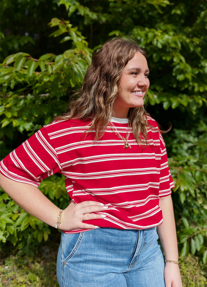 Americana Striped Oversized Tee in Red/White by Sewn + Seen