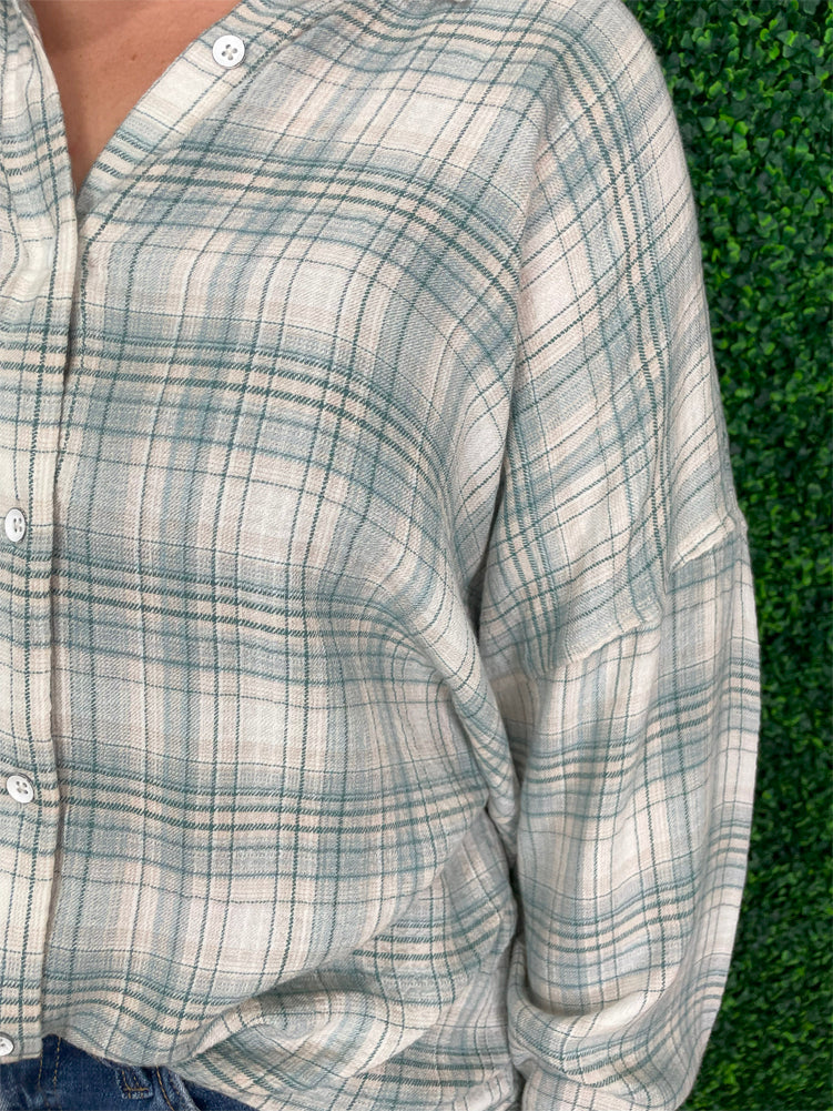 Leetonia LS Boyfriend Shirt in Sage/White by Flag and Anthem
