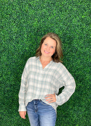 Leetonia LS Boyfriend Shirt in Sage/White by Flag and Anthem