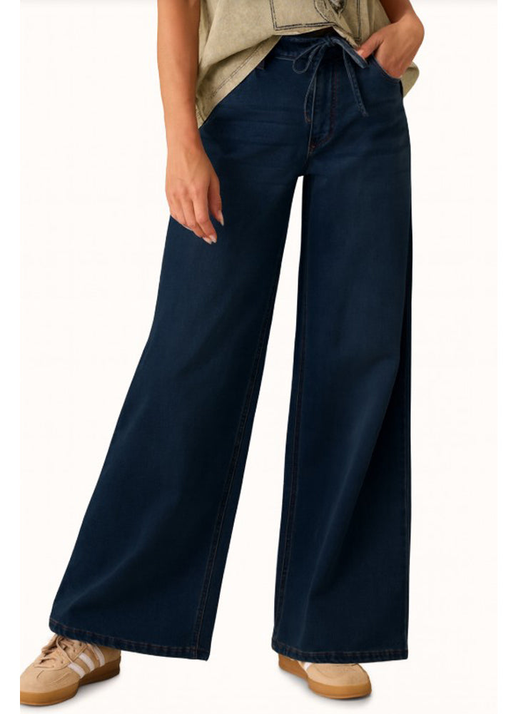 Lynsey Wide Leg Knit Denim in Dark Wash by Flag and Anthem