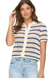 Hallie Striped SS Sweater Shirt in Navy/Cream by Flag and Anthem