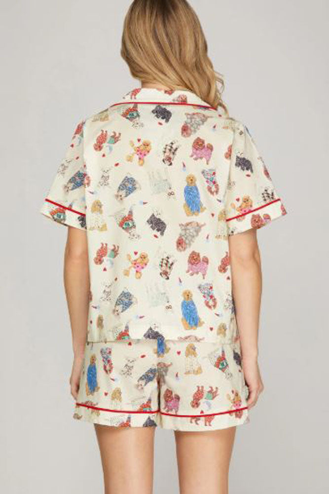 Print Pajama Short Set in Cream by She + Sky