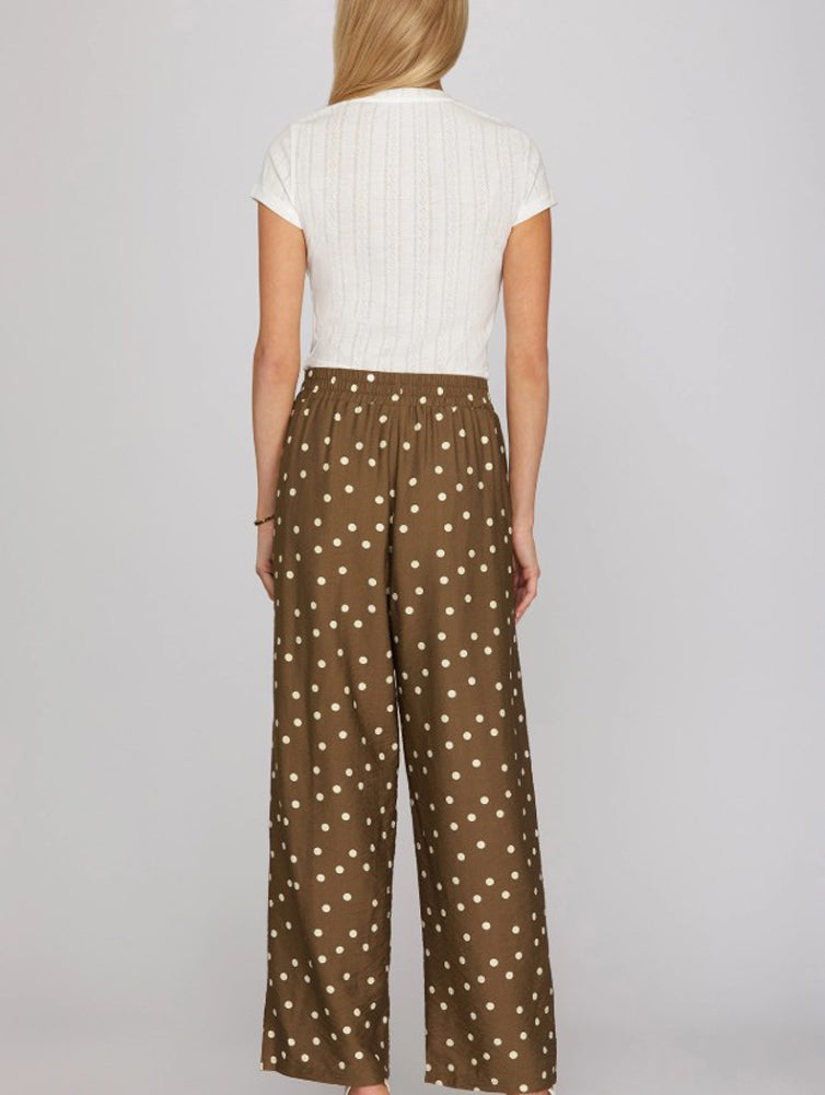 Woven Polka Dot Print Pants in Brown by She + Sky