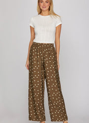 Woven Polka Dot Print Pants in Brown by She + Sky
