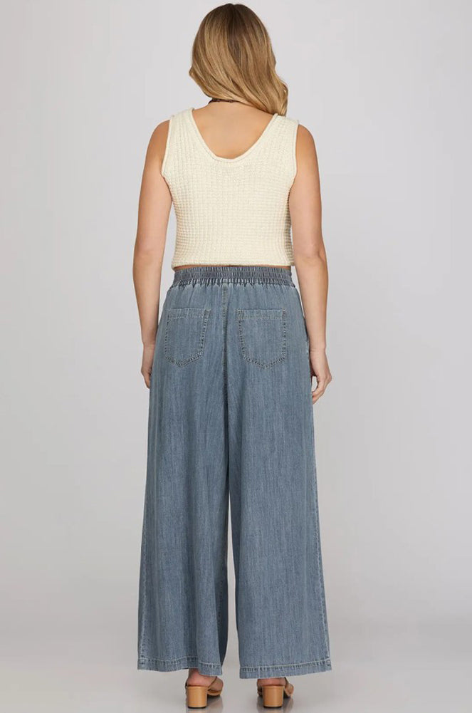 Wide Leg Denim Washed Pants by She + Sky