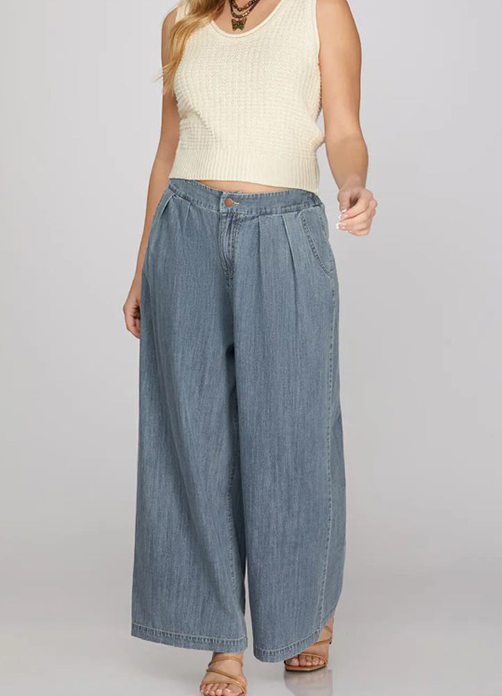 Wide Leg Denim Washed Pants by She + Sky