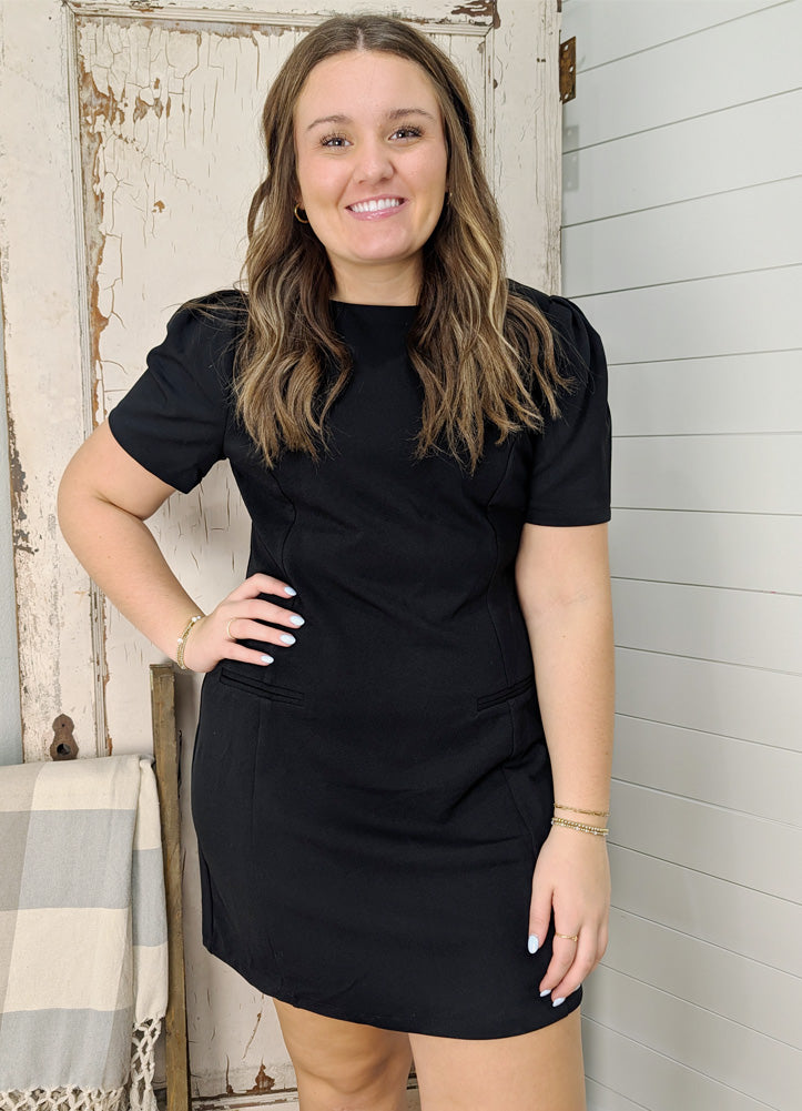 Half Sleeve Knit Mini Dress in Black by She + Sky