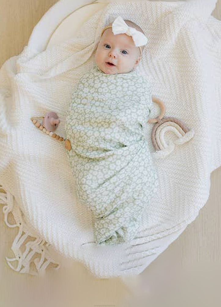 Sage Floral Muslin Swaddle Blanket by Harp Angel Boutique