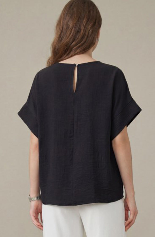 Drop SS Woven Top in Black by She + Sky