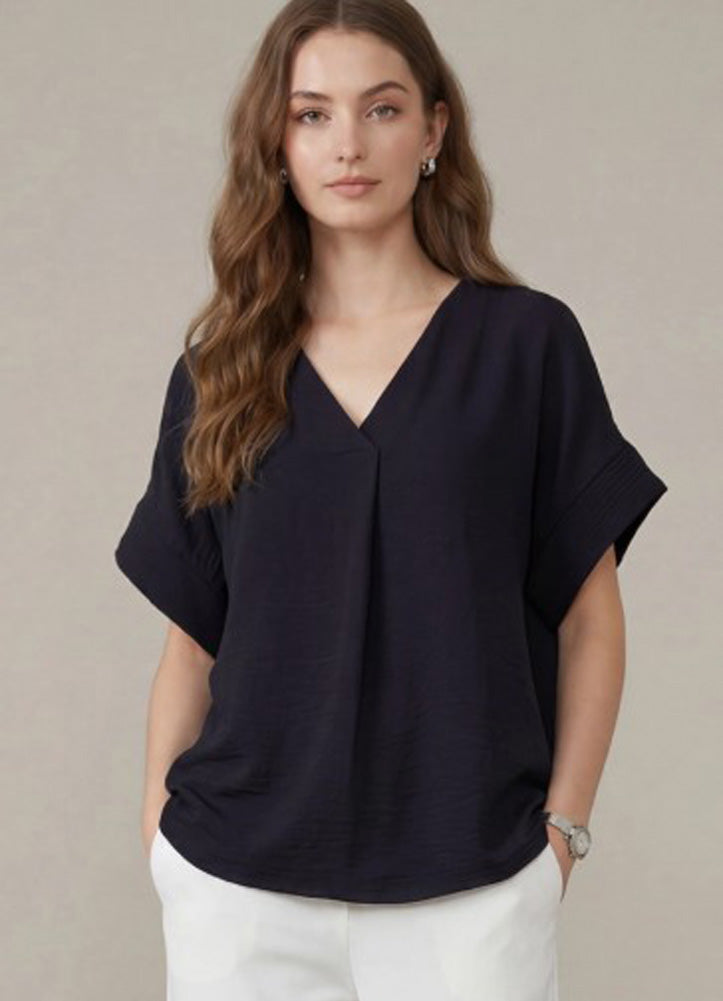 Drop SS Woven Top in Black by She + Sky