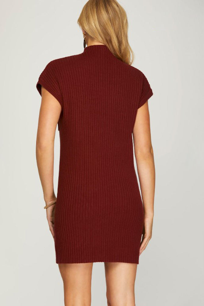 Mock Neck Sweater Dress in Wine by She + Sky