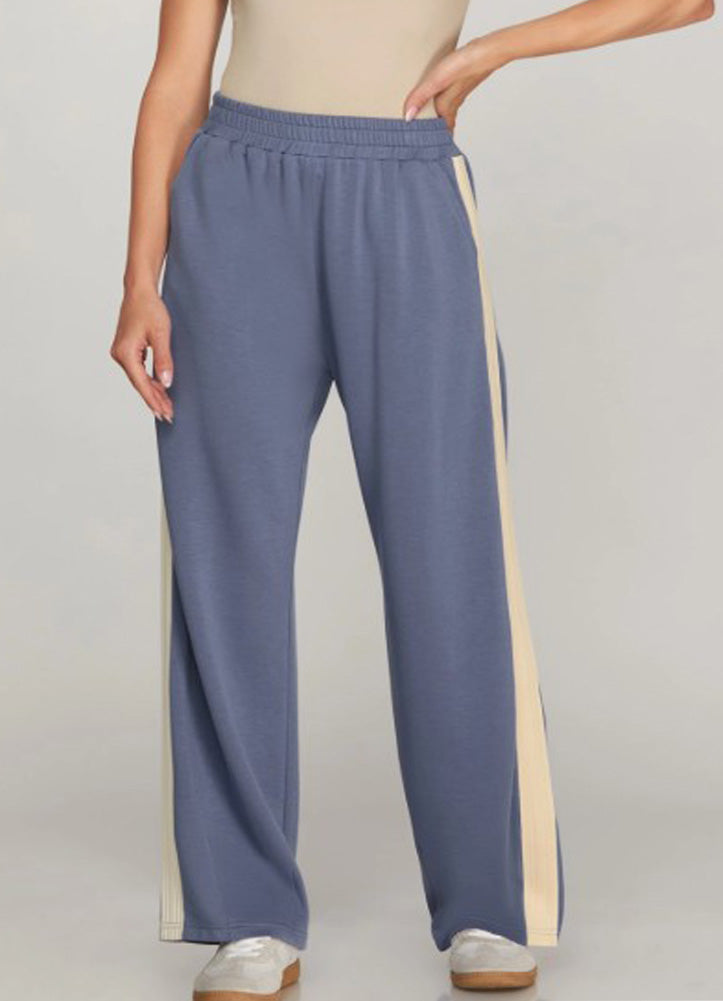 Scuba Knit Pants with Contrast in Dusty Blue by She + Sky