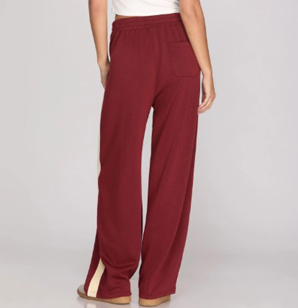 Scuba Knit Pants with Contrast in Wine by She + Sky