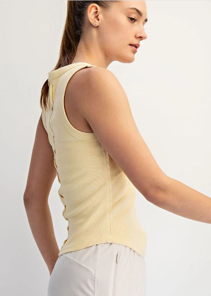 Mineral Wash Ribbed Sleeveless Tank in Lemonilla by Rae Mode