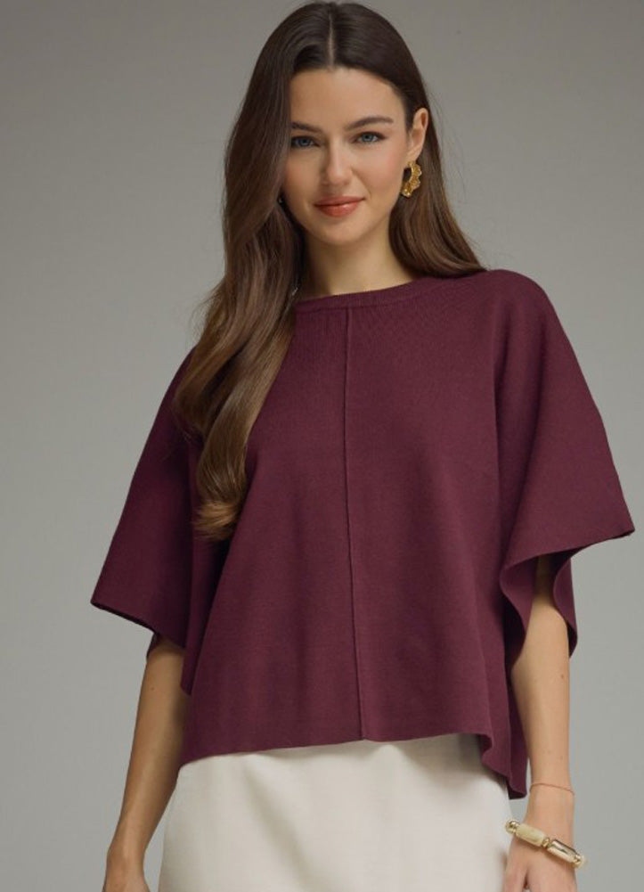 Short Sleeve Knit Top in Merlot by Entro Inc