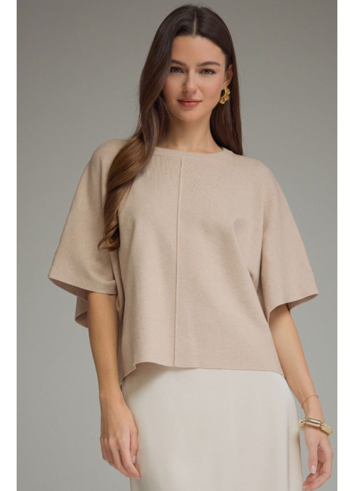 Short Sleeve Knit Top in Oatmeal by Entro Inc