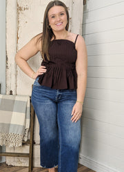 Solid Pleated Cami Top in Brown by Entro