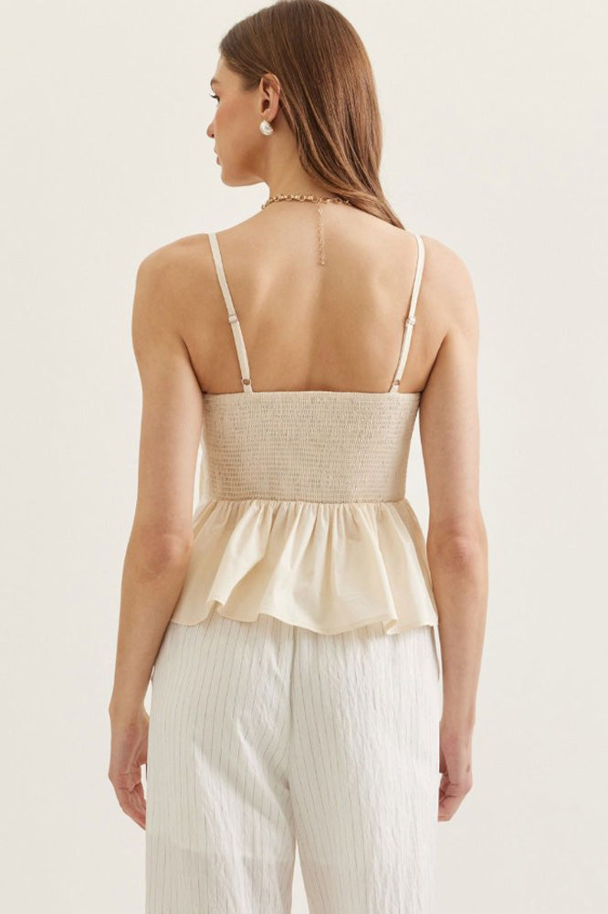 Solid Pleated Cami Top in Ecru by Entro