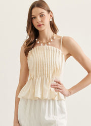 Solid Pleated Cami Top in Ecru by Entro