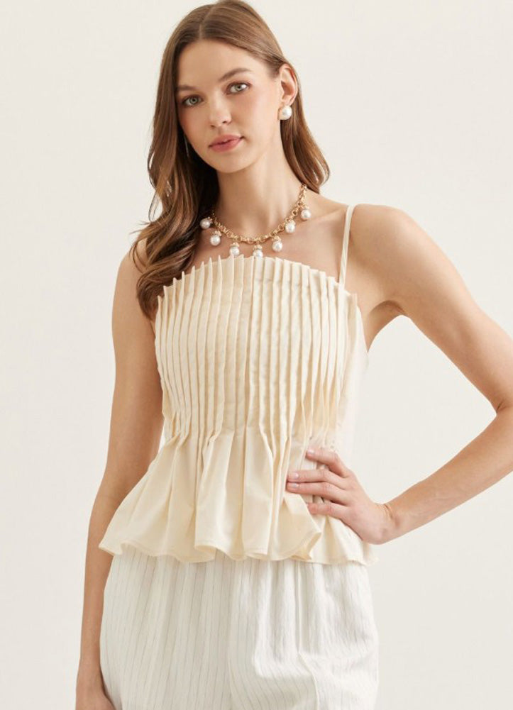 Solid Pleated Cami Top in Ecru by Entro