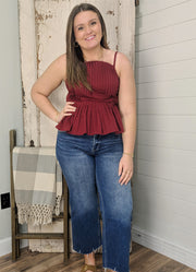 Solid Pleated Cami Top in Merlot by Entro