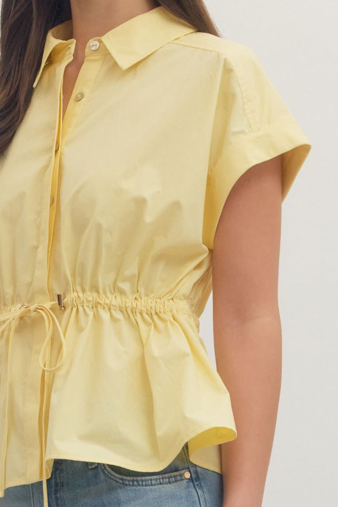 Solid Peplum Top with Drawstring Waist in Lemon by Entro