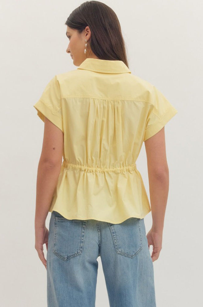 Solid Peplum Top with Drawstring Waist in Lemon by Entro