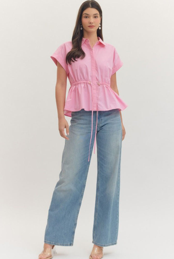 Cap Sleeve Top with Elasticated Drawstring Waist