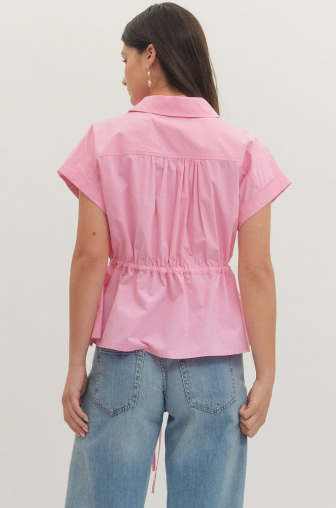Cap Sleeve Top with Elasticated Drawstring Waist